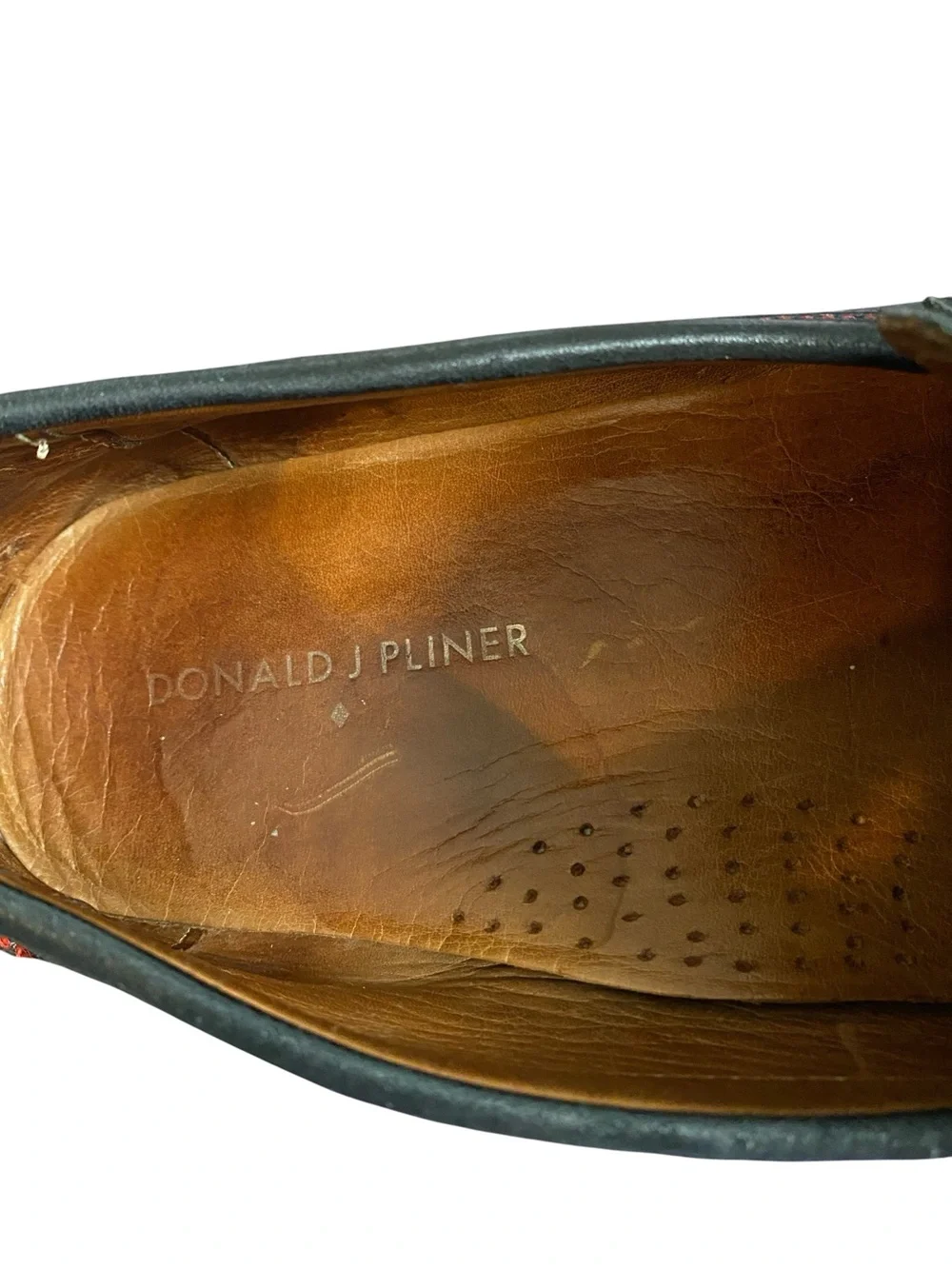 Men's Donald Pliner Dark Blue Leather Penny Loafers with Red Stitching Size 12
